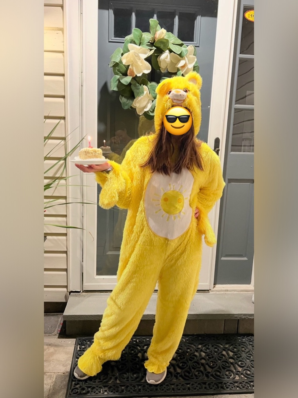 Care Bears Funshine Bear Costume Kids Girls XL Yellow ☀️ Plush Hooded Halloween